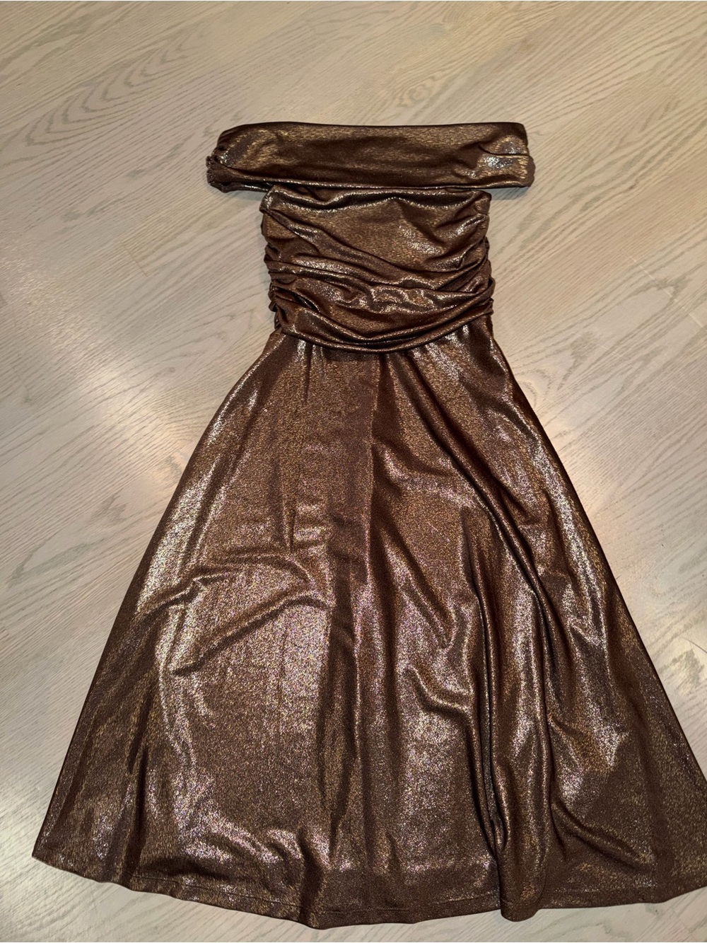 Ralph Lauren Metallic Ruched Brown Evening Dress